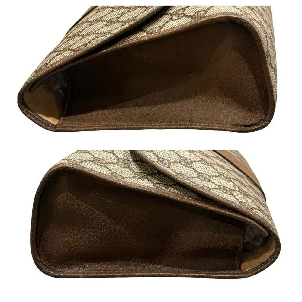Gucci Beige GG Supreme Canvas Clutch with Brown Trim and Green-Red Web